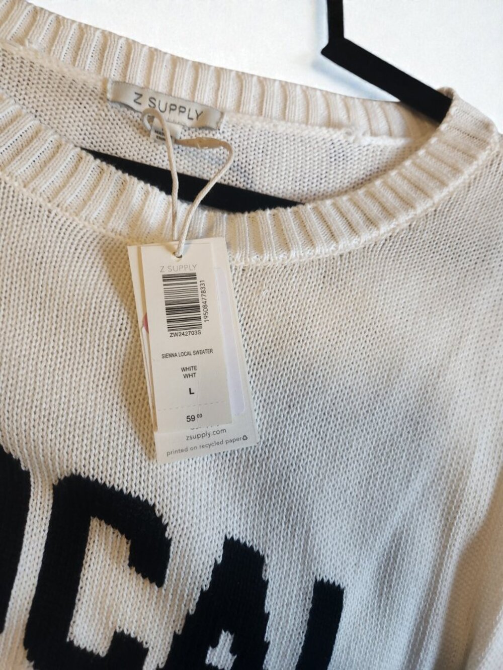✨ Z Supply LOCAL Sweater Large NWT Cream Lightweight Graphic ✨ - Picture 10 of 11